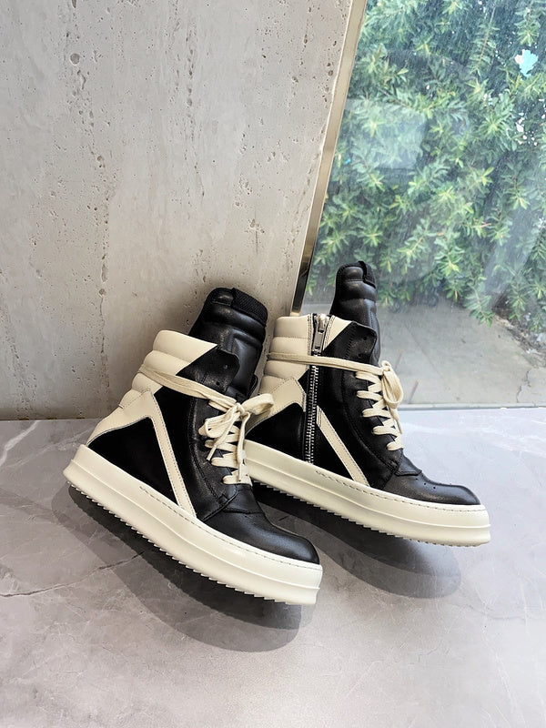 Rick Owens Geobasket Sneakers - Black and Cream - Phantom Kicks