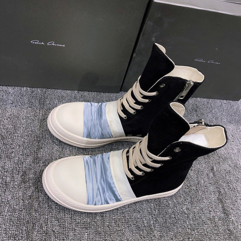 Rick Owens Black Canvas Boots with Ruched Fabric - Phantom Kicks
