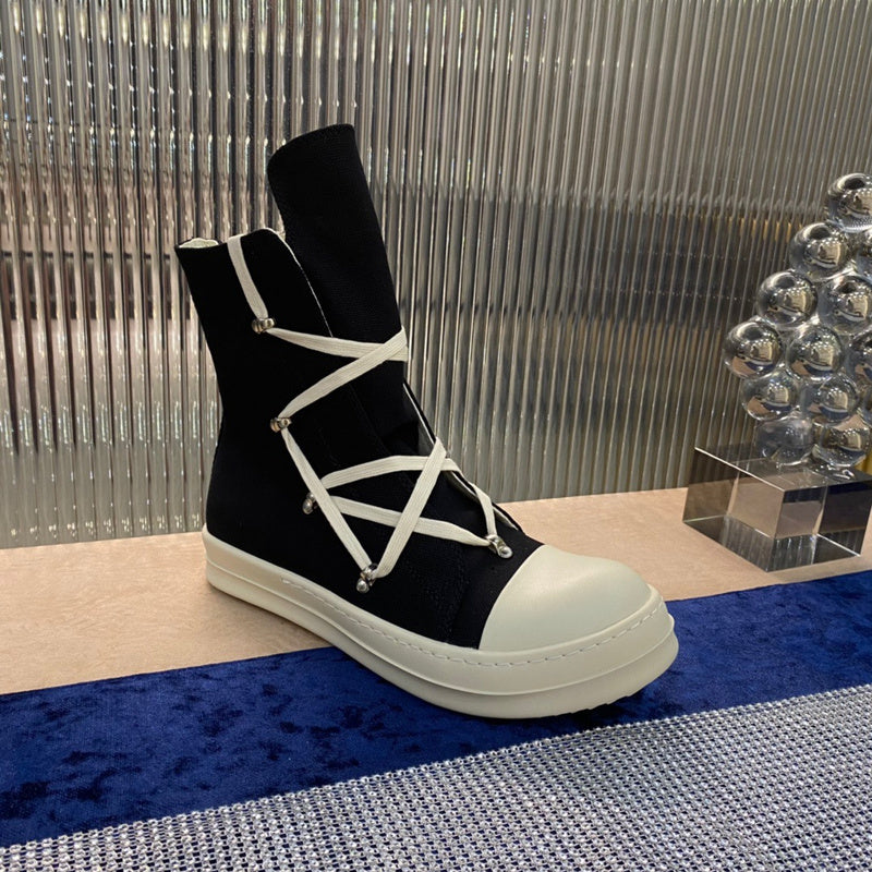 Rick Owens High-Top Canvas Boots - Black and White - Phantom Kicks