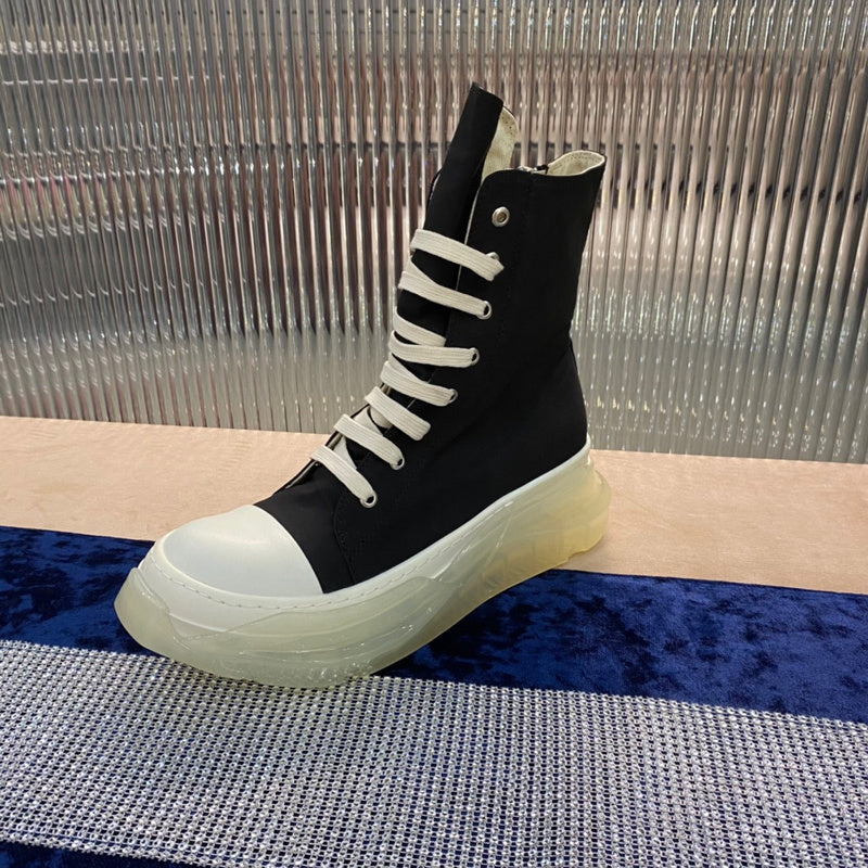 Rick Owens High-Top Canvas Boots - Black with Translucent Sole - Phantom Kicks