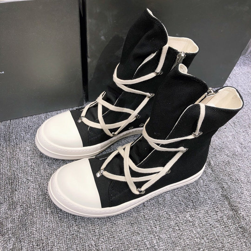 High-Top Black Canvas Sneakers with Wrap-Around Laces - Phantom Kicks