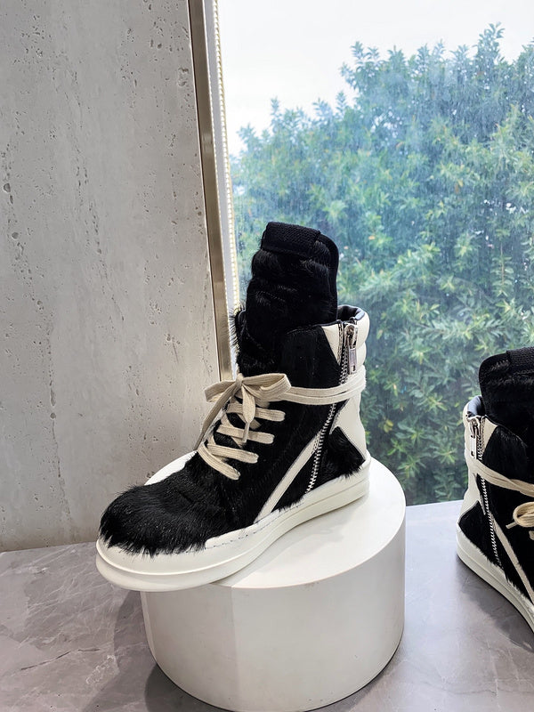 Rick Owens Geobasket Sneakers - Black Pony Hair - Phantom Kicks