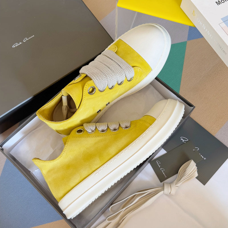 Rick Owens Yellow Suede Low-Top Sneakers - Phantom Kicks
