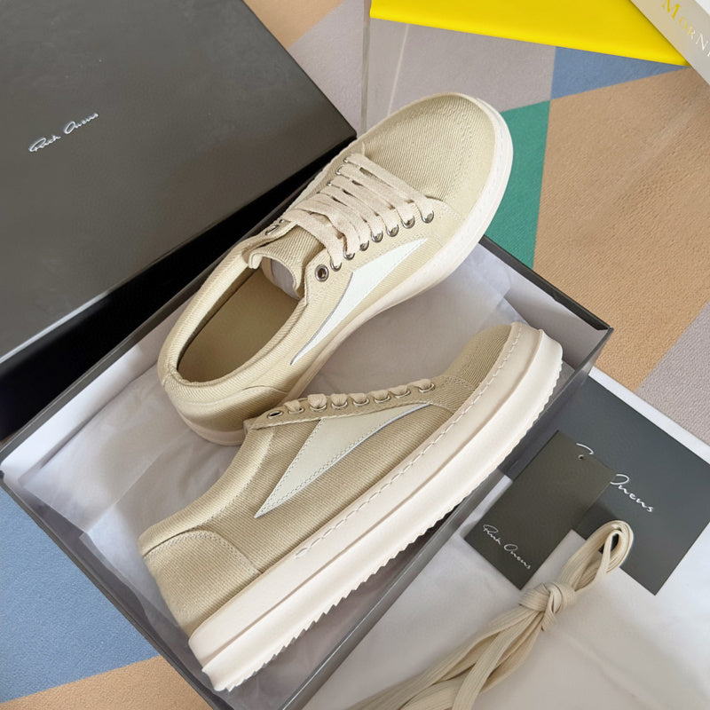 Rick Owens Beige Canvas Low-Top Sneakers - Phantom Kicks