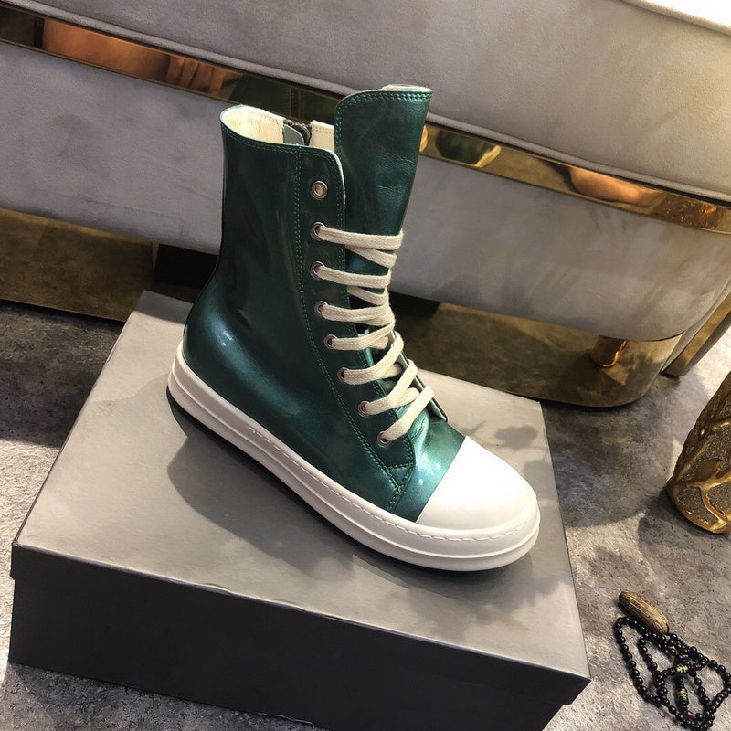 High-Top Metallic Green Leather Sneakers - Phantom Kicks