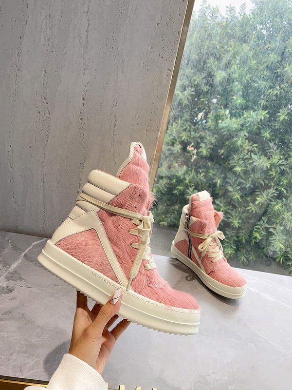 Rick Owens Geobasket Sneakers - Pink Pony Hair - Phantom Kicks