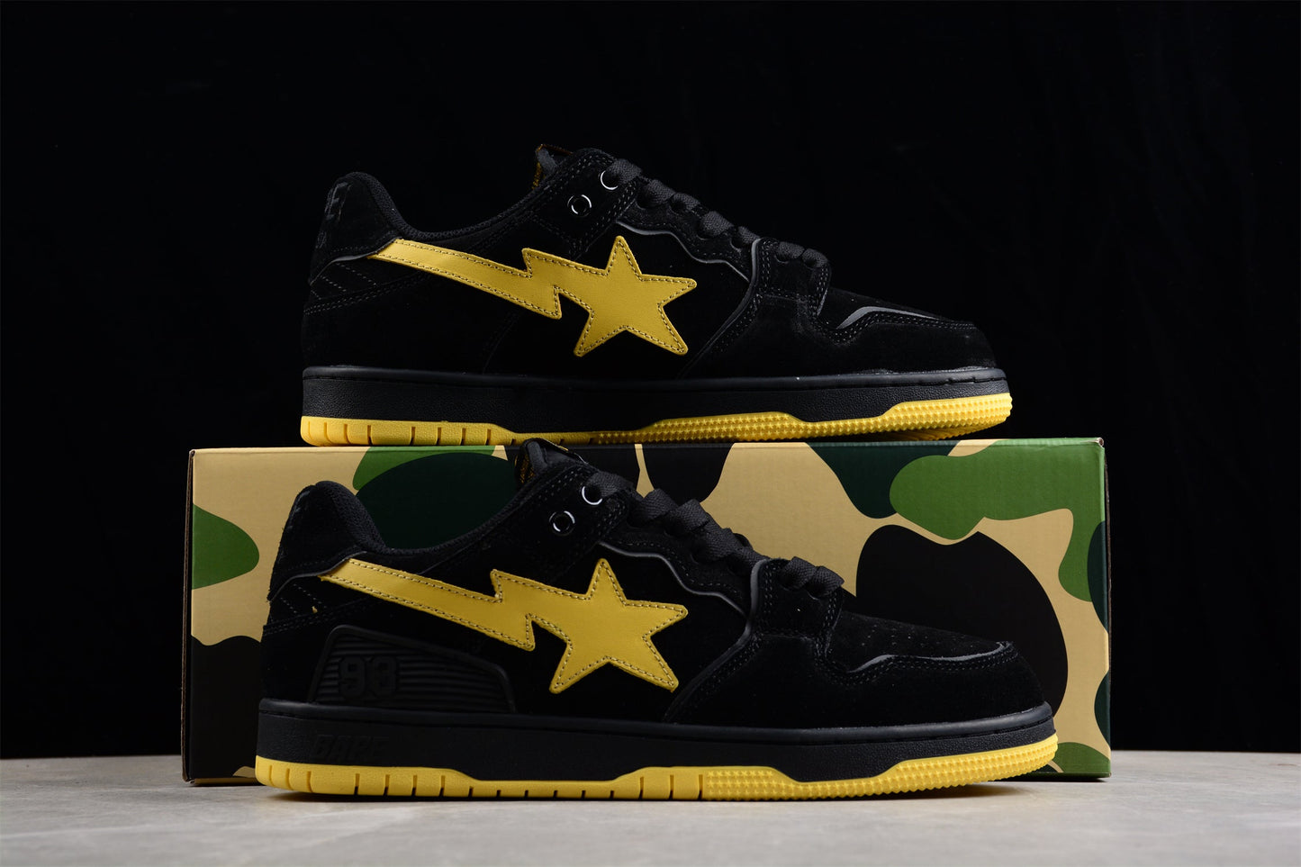 BAPE STA Low-Top Sneakers in Black and Yellow - Phantom Kicks