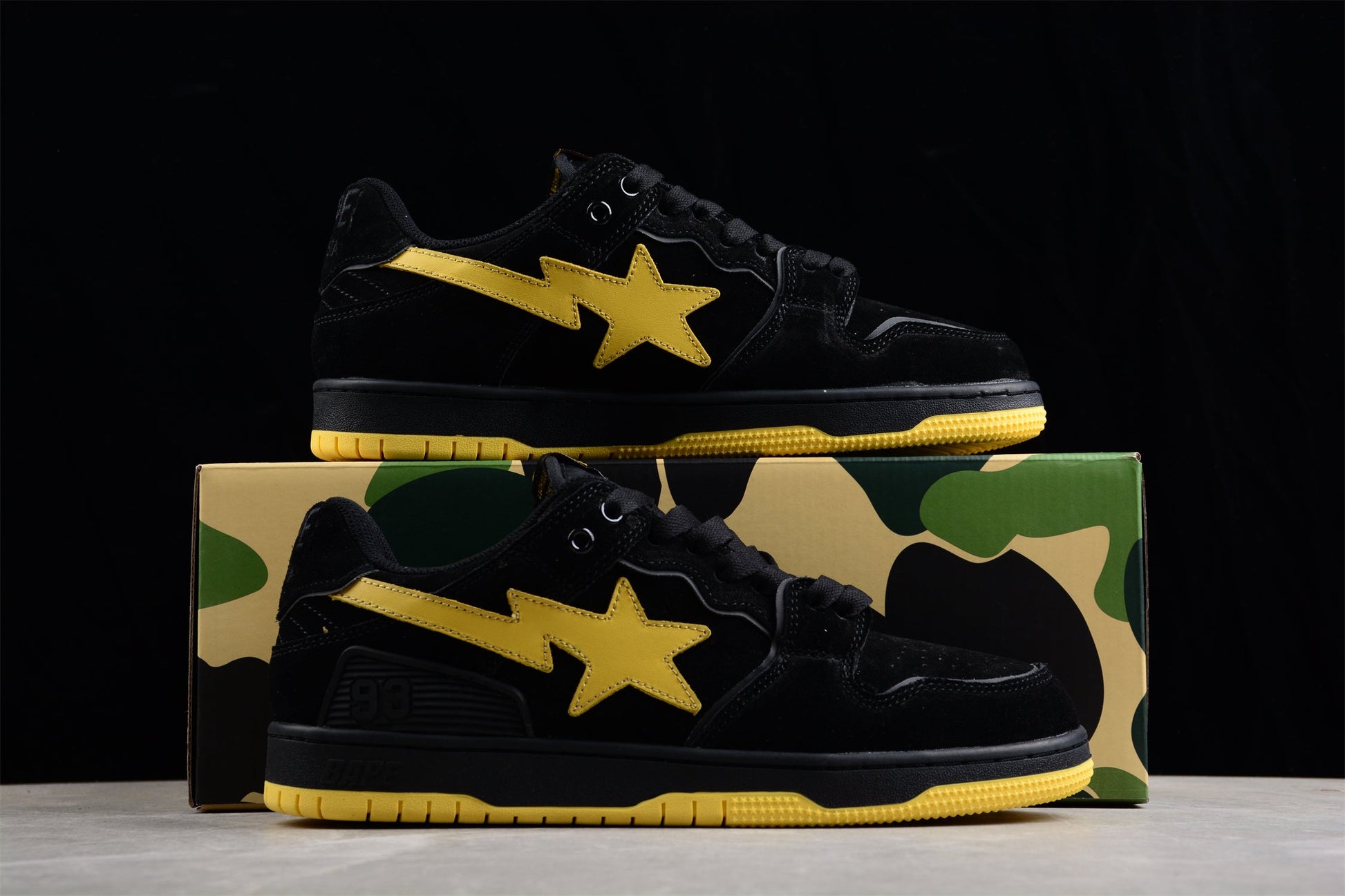BAPE STA Low-Top Sneakers in Black and Yellow - Phantom Kicks