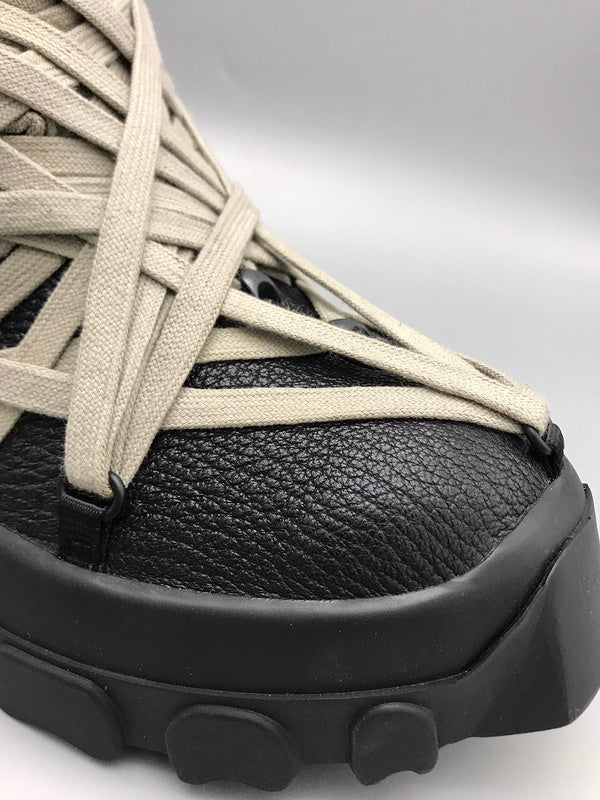 Rick Owens Black High-Top Sneakers with Beige Straps - Phantom Kicks