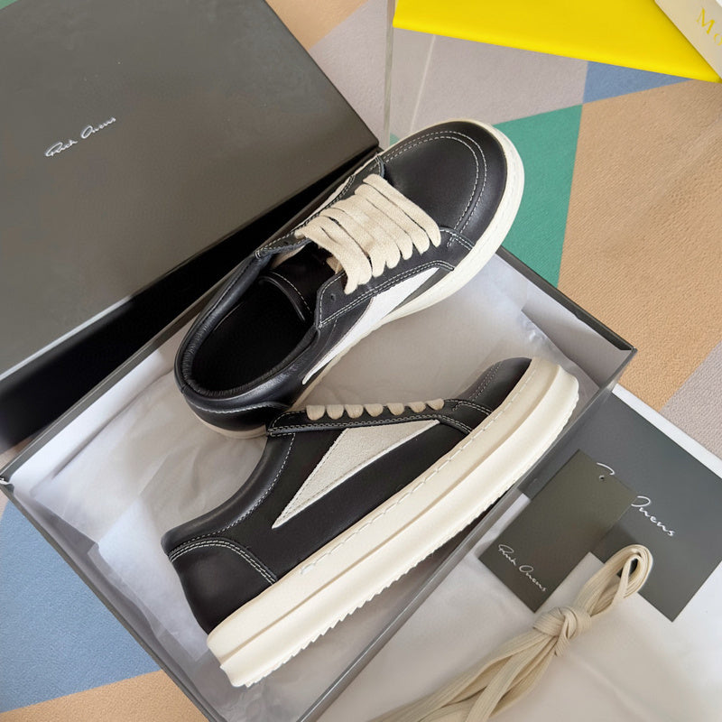 Rick Owens Black Leather and Suede Low-Top Sneakers - Phantom Kicks