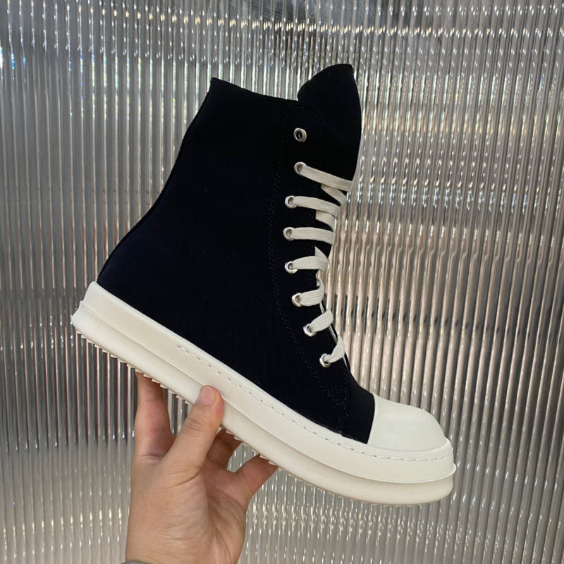 Rick Owens Canvas High-Top Sneakers - Black and White - Phantom Kicks