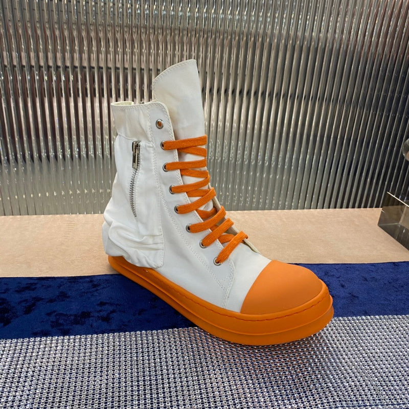 Rick Owens High-Top Canvas Boots - White and Orange - Phantom Kicks