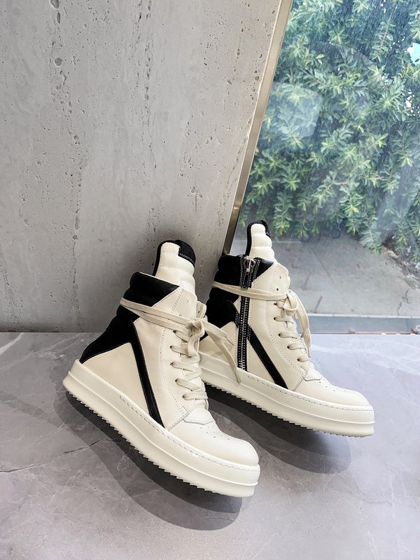 Rick Owens Geobasket Sneakers - Cream and Black - Phantom Kicks