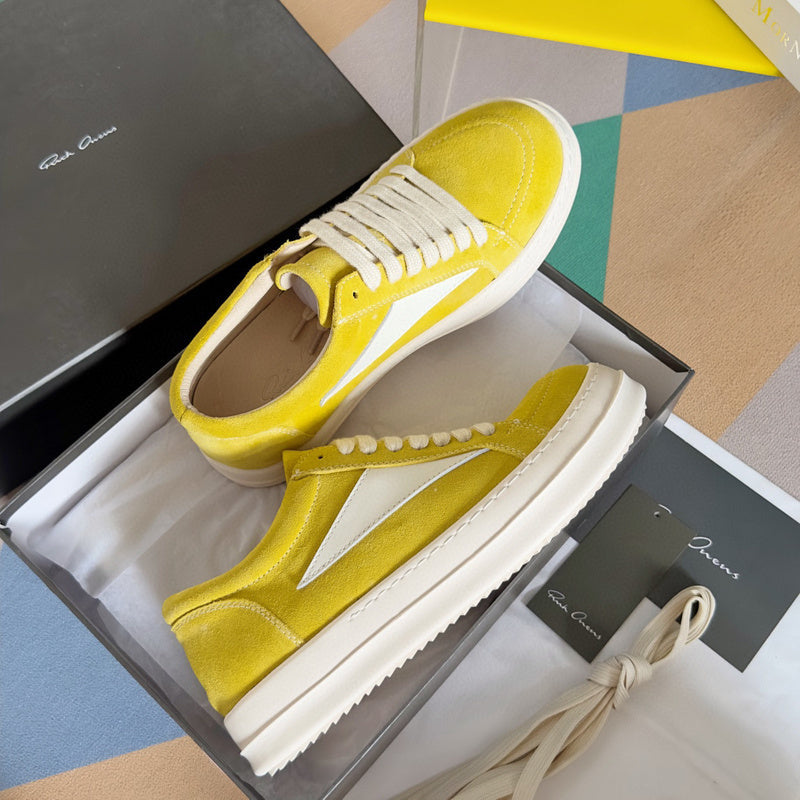 Rick Owens Yellow Suede Low-Top Sneakers - Phantom Kicks