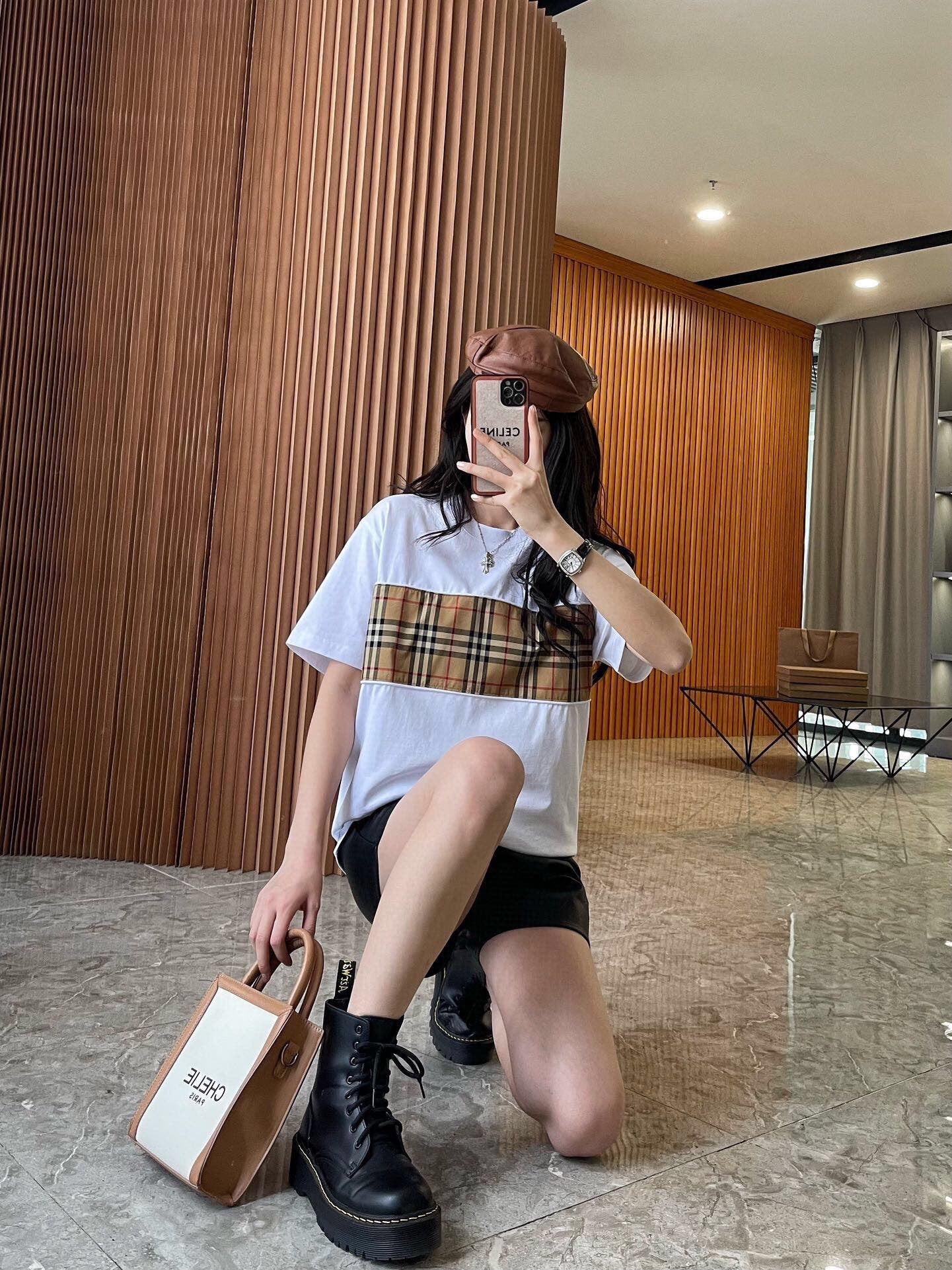 Burberry Check Panel T-Shirt (White) - Phantom Kicks