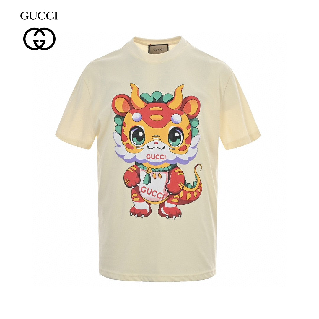 Gucci Cream T-Shirt with Dragon Cartoon - Phantom Kicks