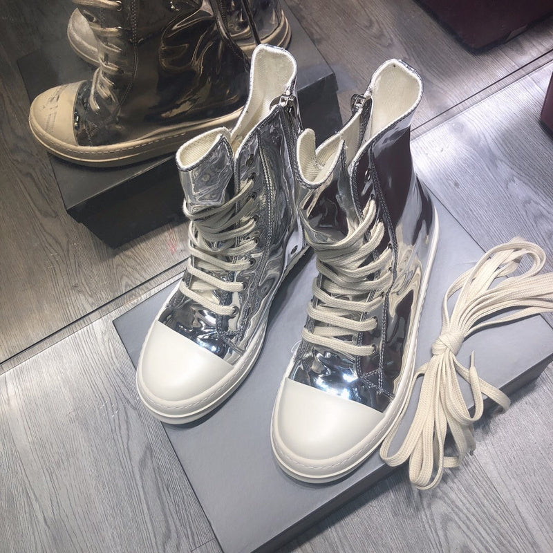 High-Top Metallic Leather Sneakers - Phantom Kicks