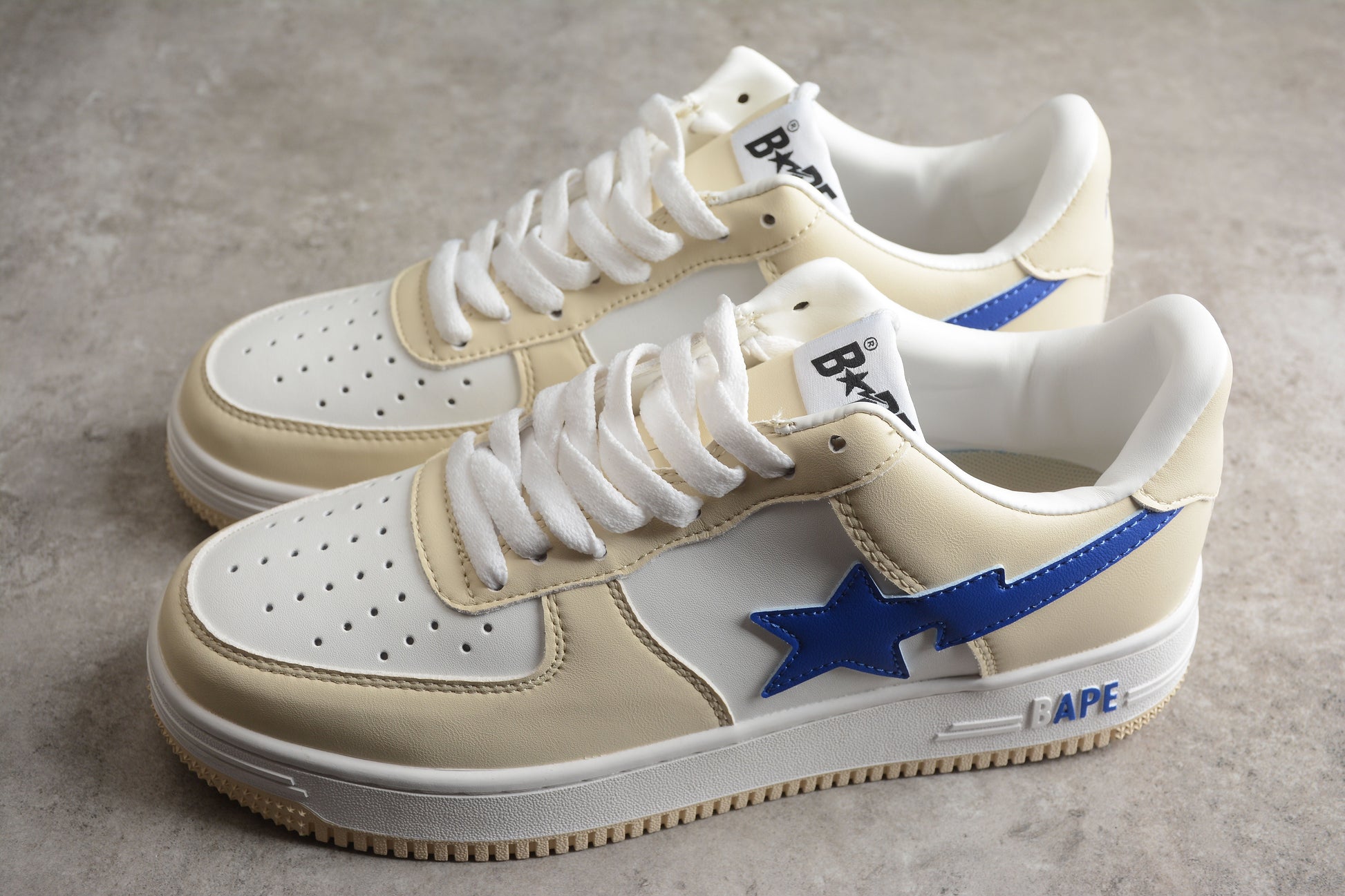 BAPE STA Low-Top Sneakers in Cream and Blue - Phantom Kicks