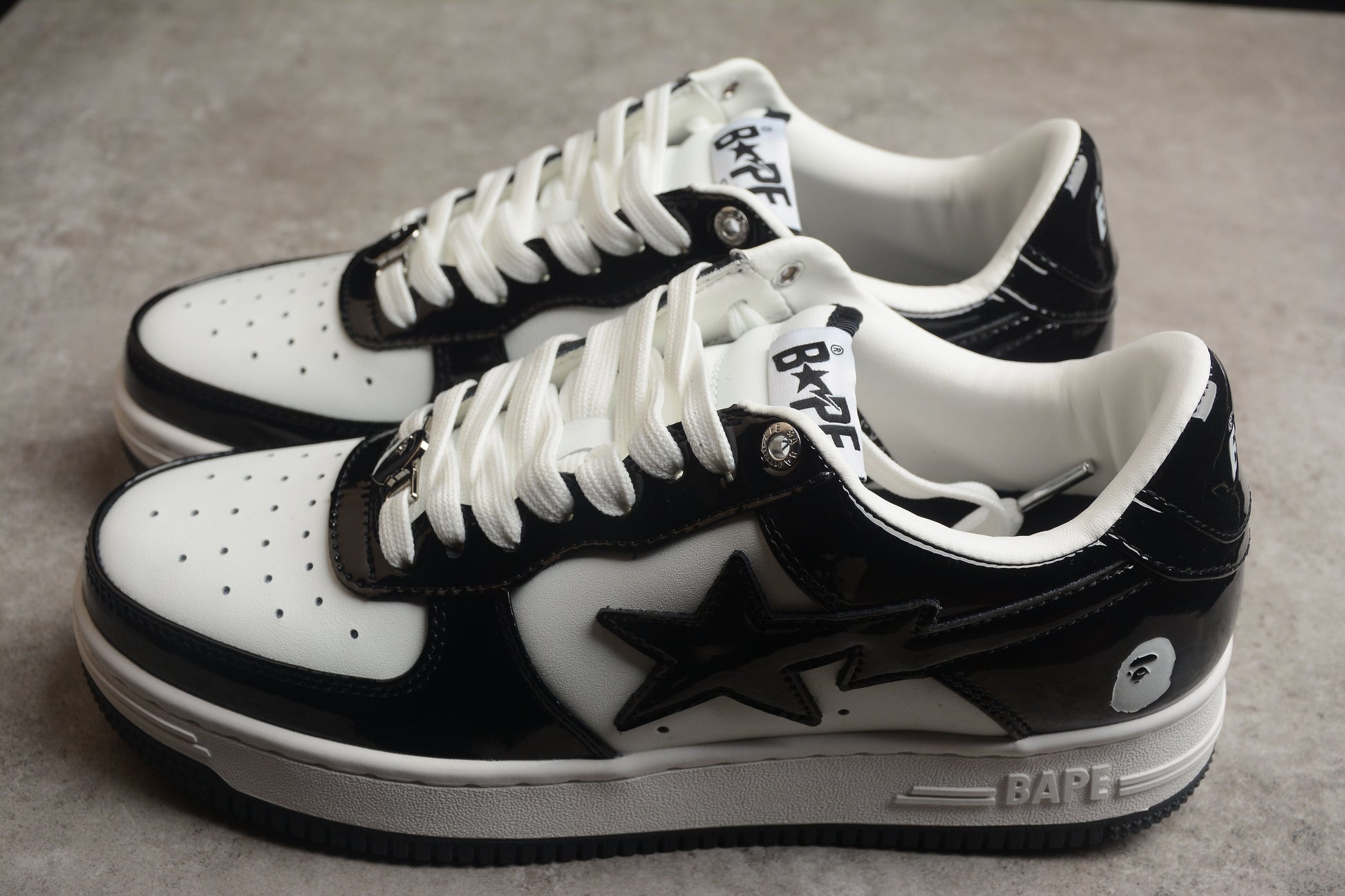 BAPE STA Low-Top Sneakers in Black and White - Phantom Kicks