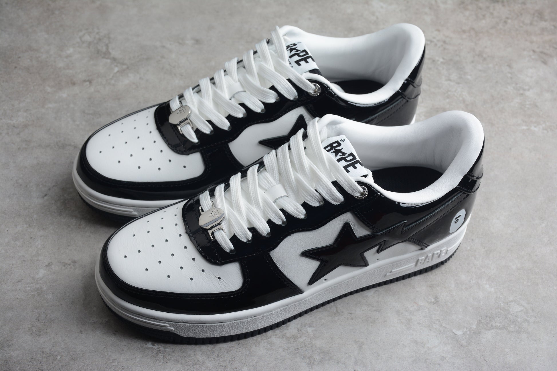 BAPE STA Low-Top Sneakers in Black and White - Phantom Kicks