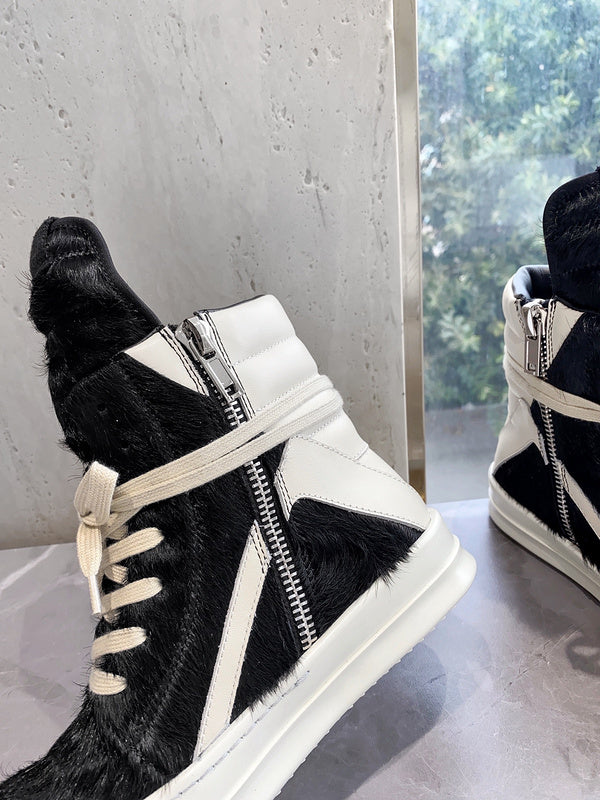 Rick Owens Geobasket Sneakers - Black Pony Hair - Phantom Kicks