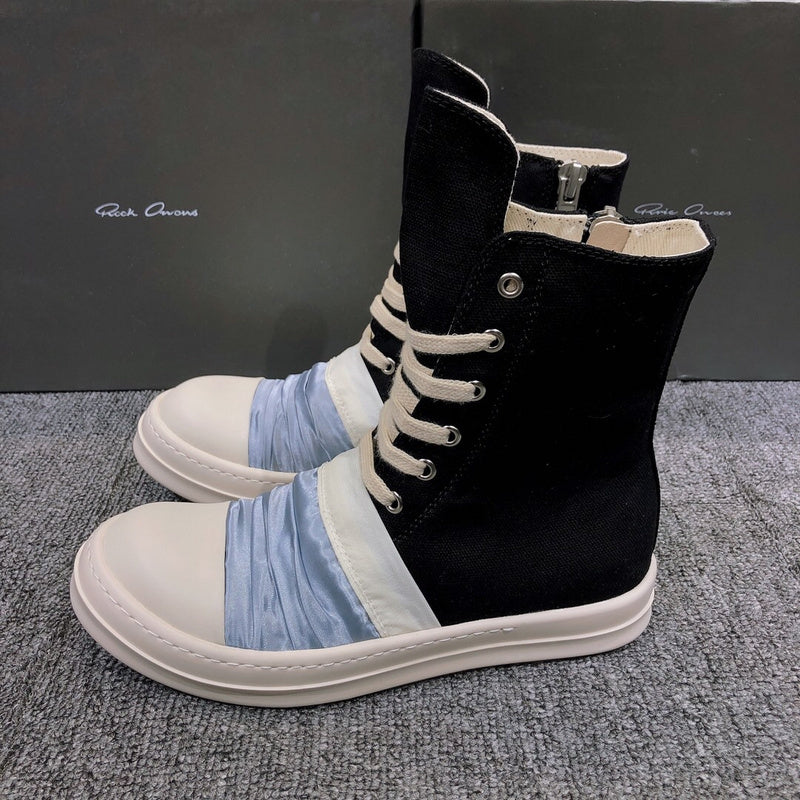 Rick Owens Black Canvas Boots with Ruched Fabric - Phantom Kicks