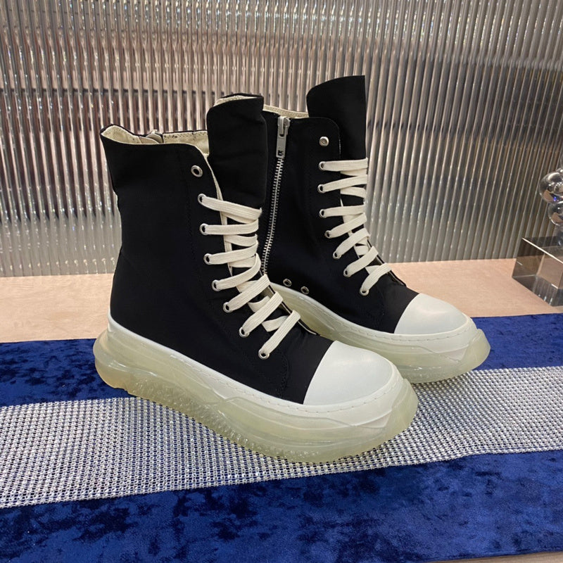 Rick Owens High-Top Canvas Boots - Black with Translucent Sole - Phantom Kicks