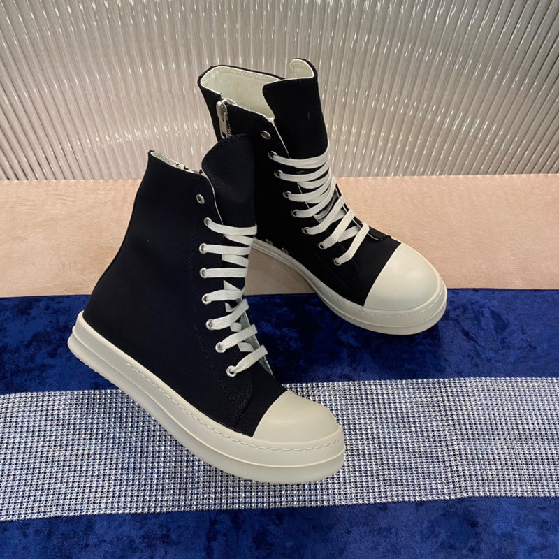 Rick Owens Canvas High-Top Sneakers - Black and White - Phantom Kicks