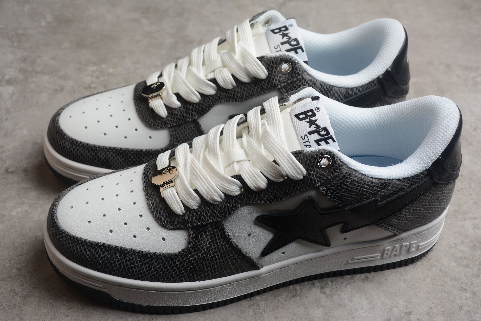 BAPE STA Low-Top Sneakers with Black Snakeskin Pattern - Phantom Kicks
