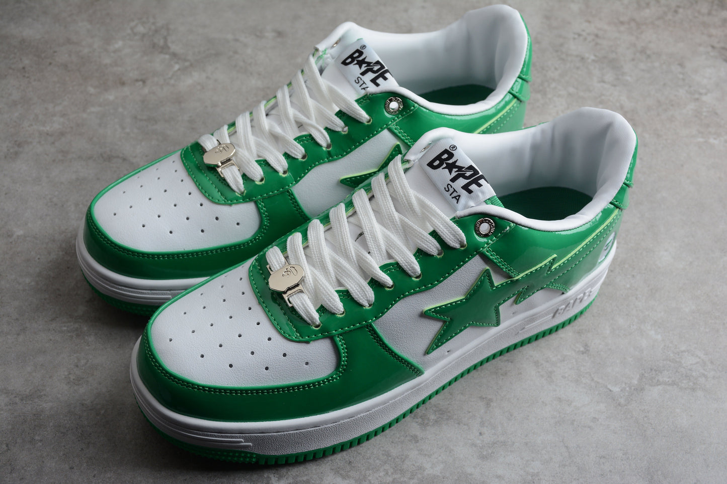 BAPE STA Low-Top Green and White Sneakers - Phantom Kicks