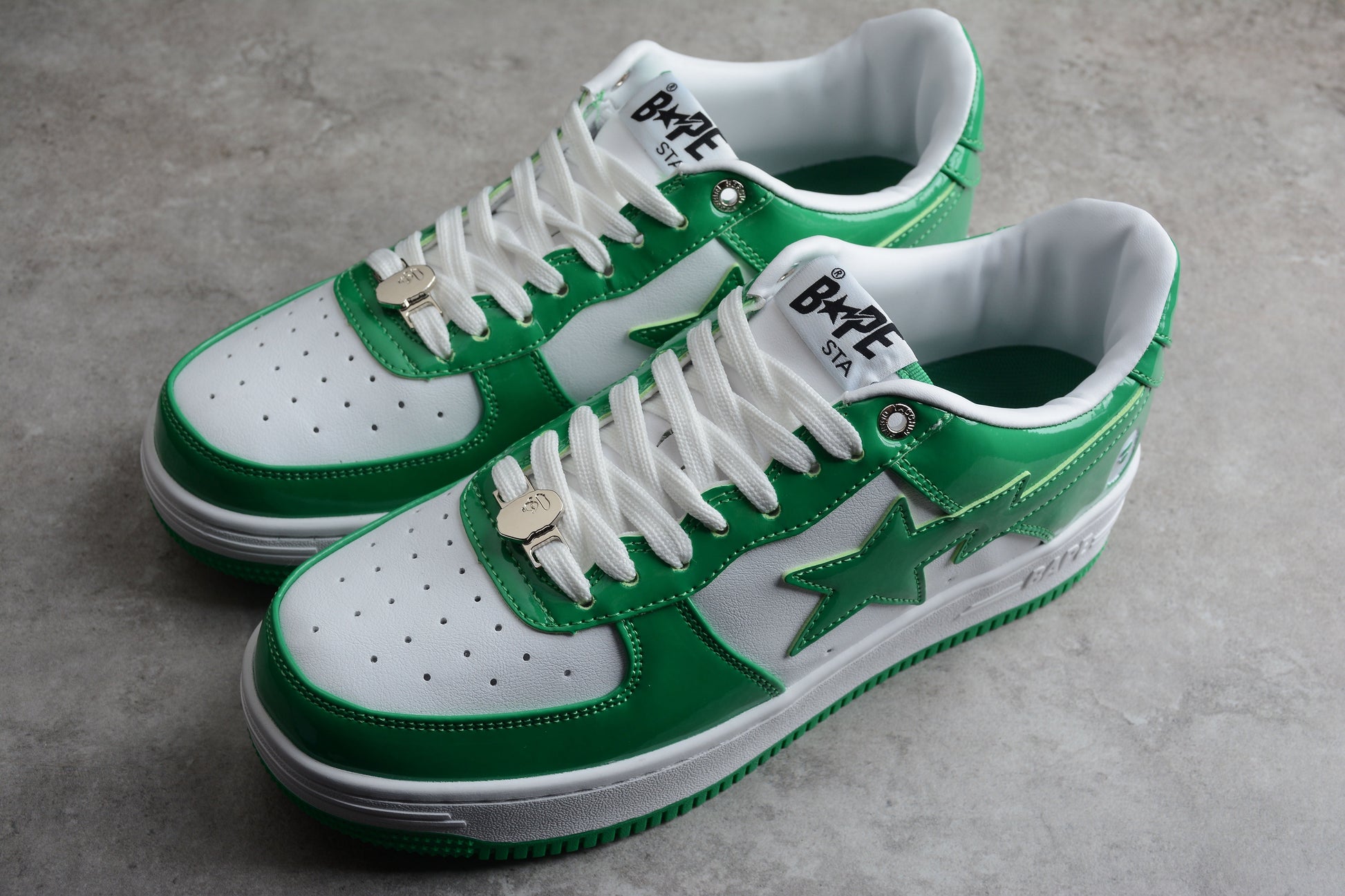 BAPE STA Low-Top Green and White Sneakers - Phantom Kicks