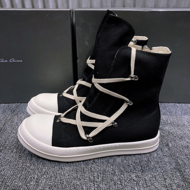 High-Top Black Canvas Sneakers with Wrap-Around Laces - Phantom Kicks