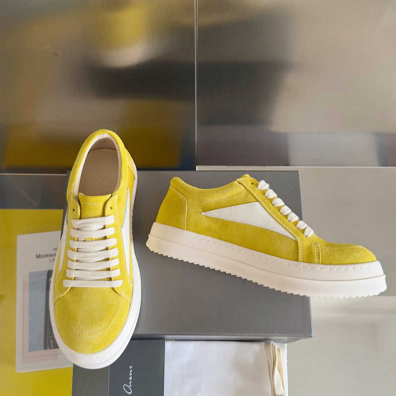 Rick Owens Yellow Suede Low-Top Sneakers - Phantom Kicks
