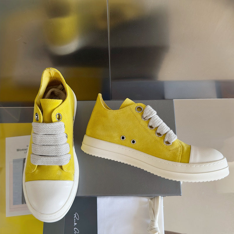 Rick Owens Yellow Suede Low-Top Sneakers - Phantom Kicks