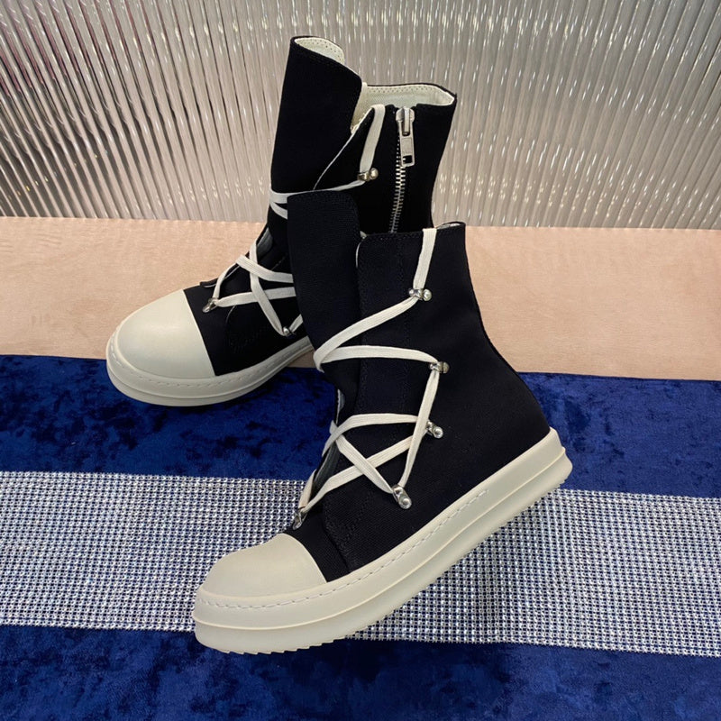 Rick Owens High-Top Canvas Boots - Black and White - Phantom Kicks