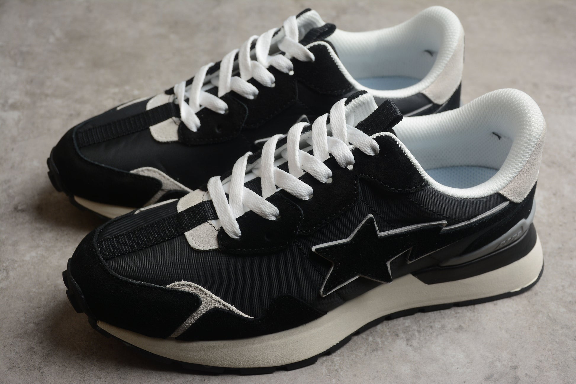 BAPE STA Retro Runner Black and White Sneakers - Phantom Kicks