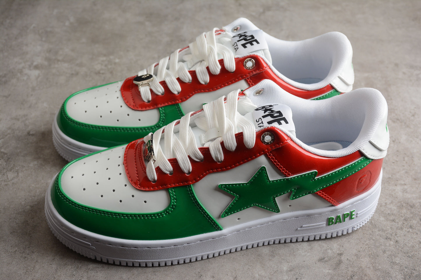 BAPE STA Low-Top Sneakers in Red, Green, and White - Phantom Kicks