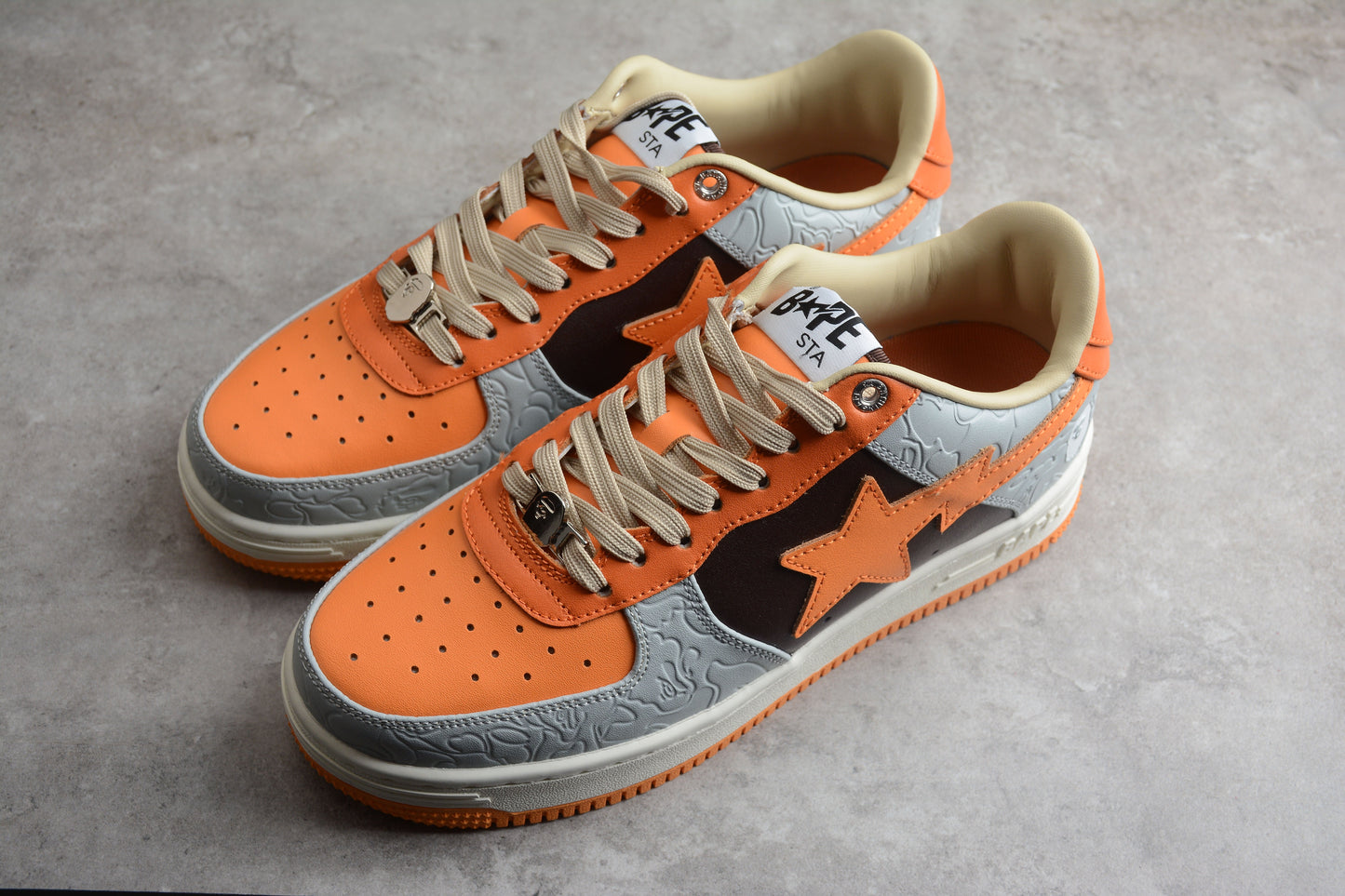 BAPE STA Low-Top Orange and Grey Sneakers - Phantom Kicks