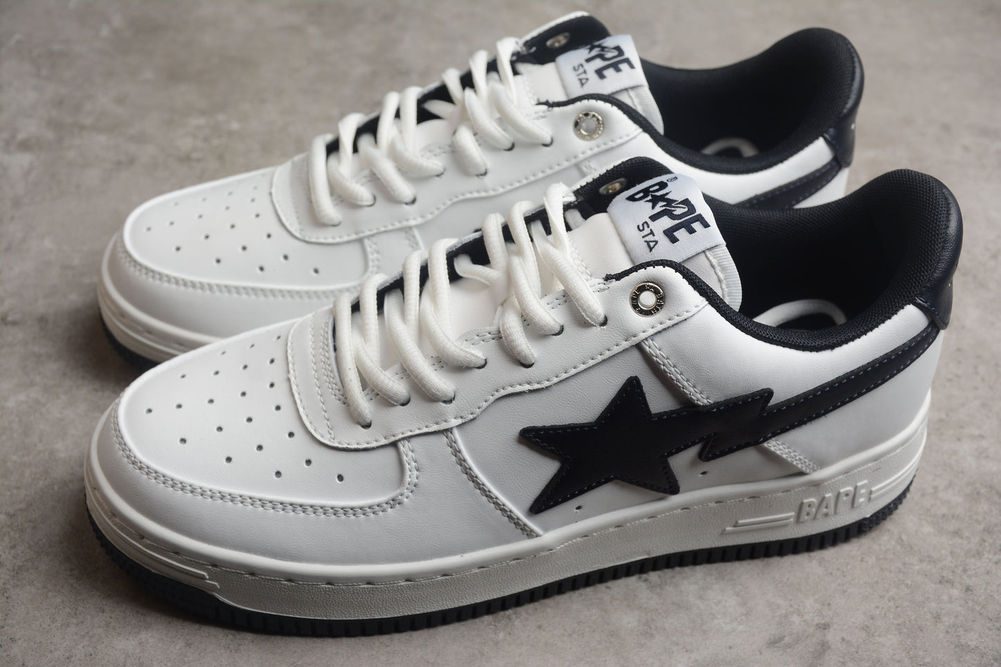 BAPE STA Low-Top White and Black Sneakers - Phantom Kicks