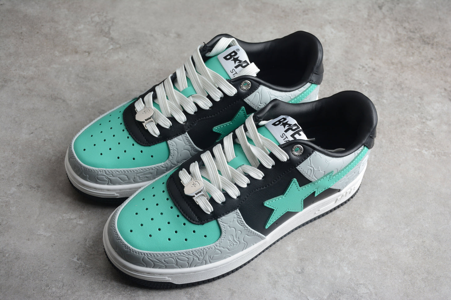 BAPE STA Low-Top Aqua and Grey Sneakers - Phantom Kicks