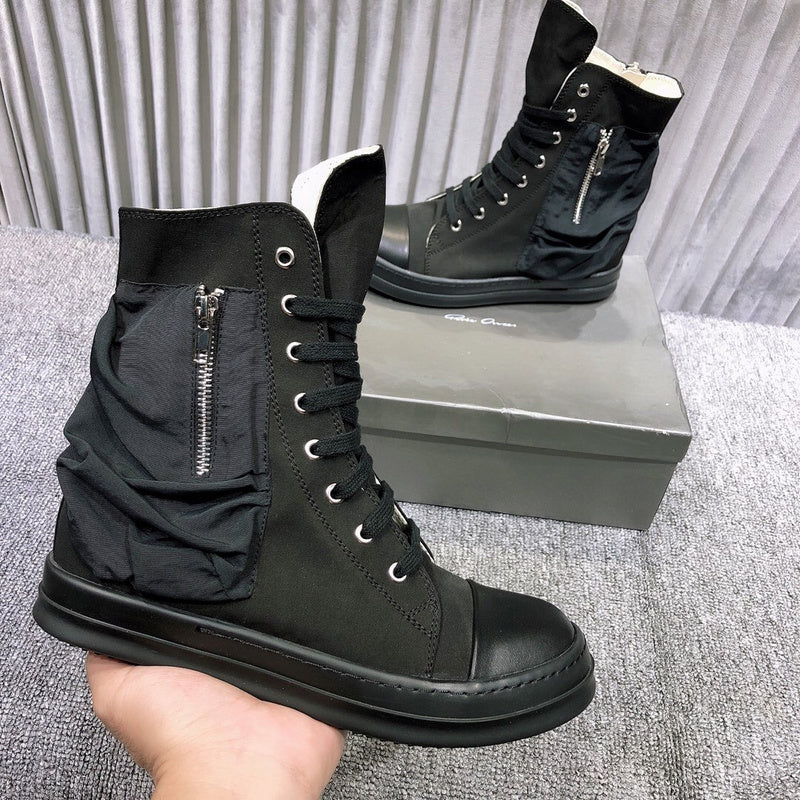 Rick Owens High-Top Leather Sneakers with Side Zipper - Phantom Kicks