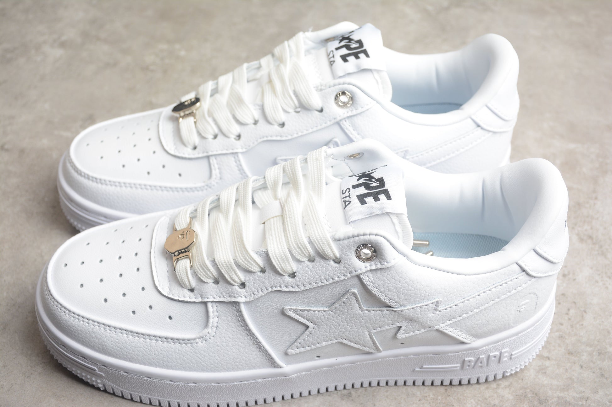 BAPE STA Low-Top Sneakers in All-White - Phantom Kicks