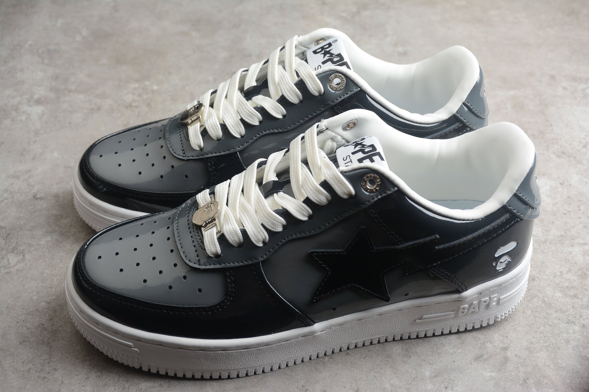 BAPE STA Black Patent Leather Low-Top Sneakers - Phantom Kicks