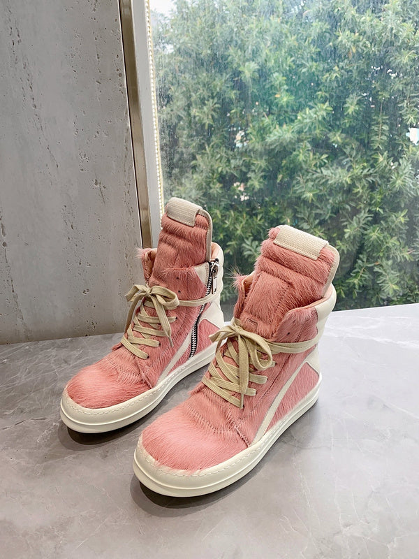 Rick Owens Geobasket Sneakers - Pink Pony Hair - Phantom Kicks