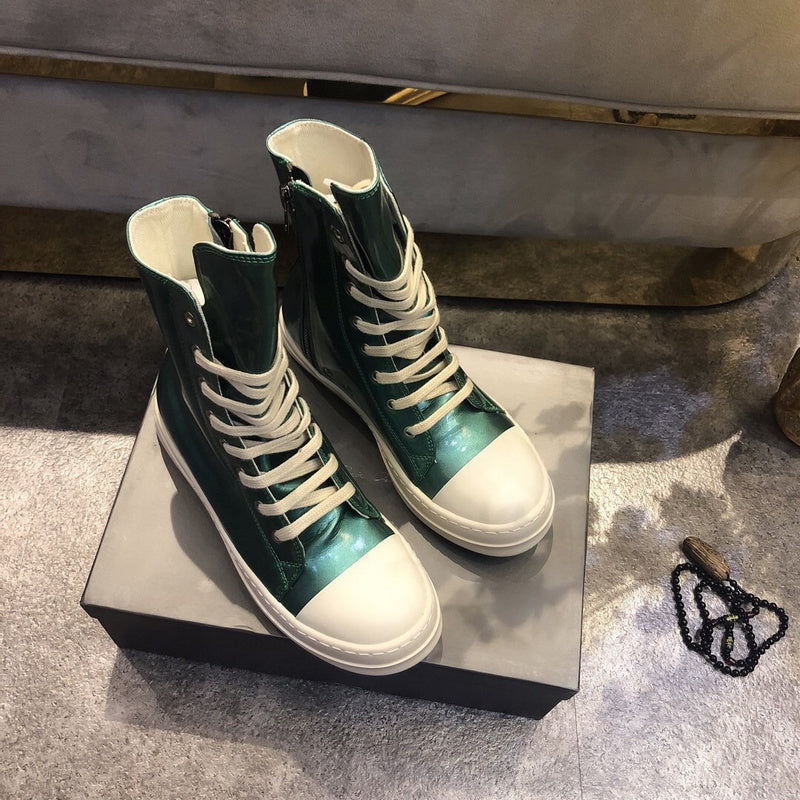 High-Top Metallic Green Leather Sneakers - Phantom Kicks
