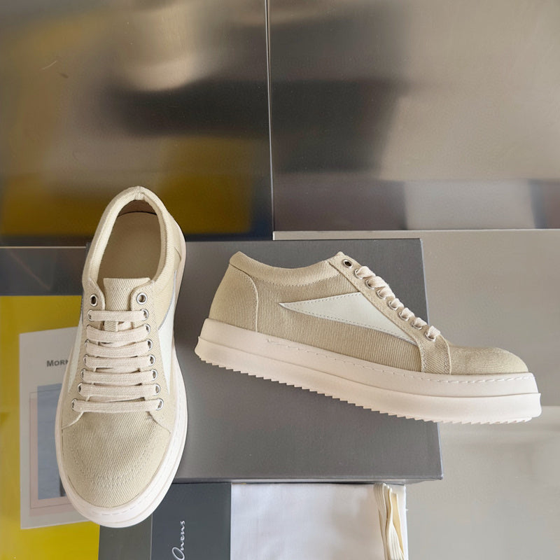 Rick Owens Beige Canvas Low-Top Sneakers - Phantom Kicks