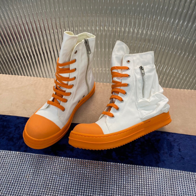 Rick Owens High-Top Canvas Boots - White and Orange - Phantom Kicks