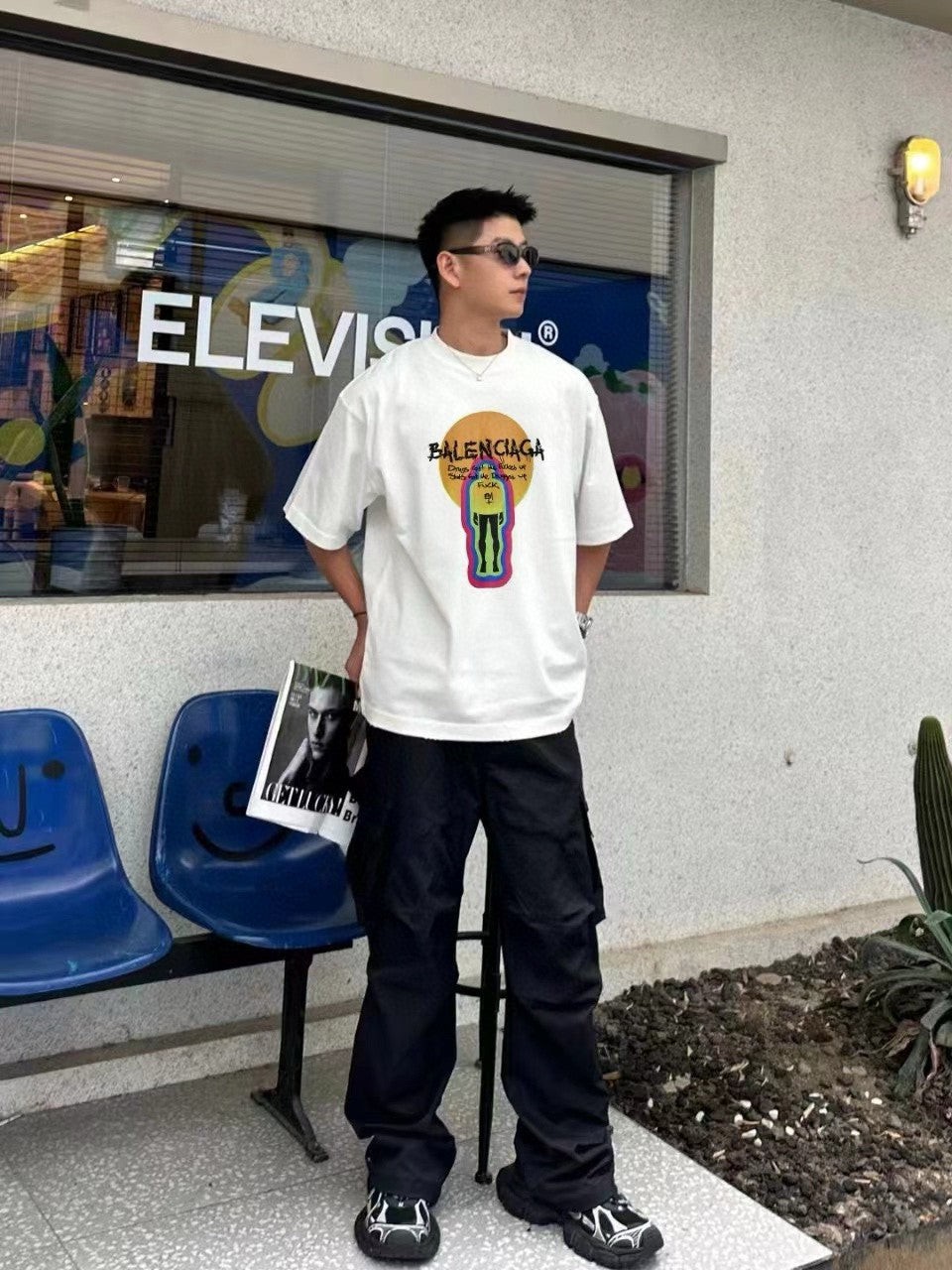 Balenciaga White T-Shirt with Graphic Design - Phantom Kicks