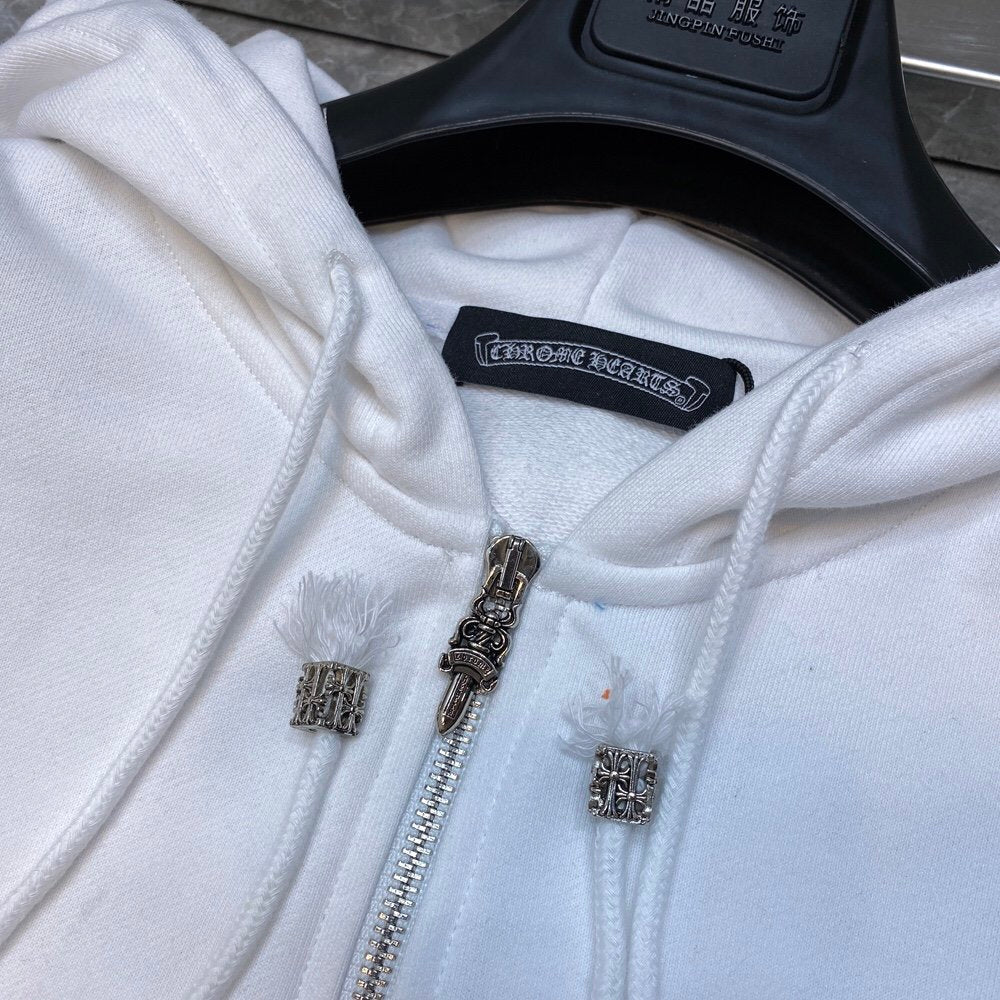 CHROME HEARTS MULTICOLOR CROSS PATCH ZIPPER HOODIE WHITE - Phantom Kicks