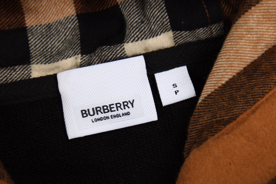 BURBERRY CHECK HOOD COTTON HOODIE BLACK - Phantom Kicks